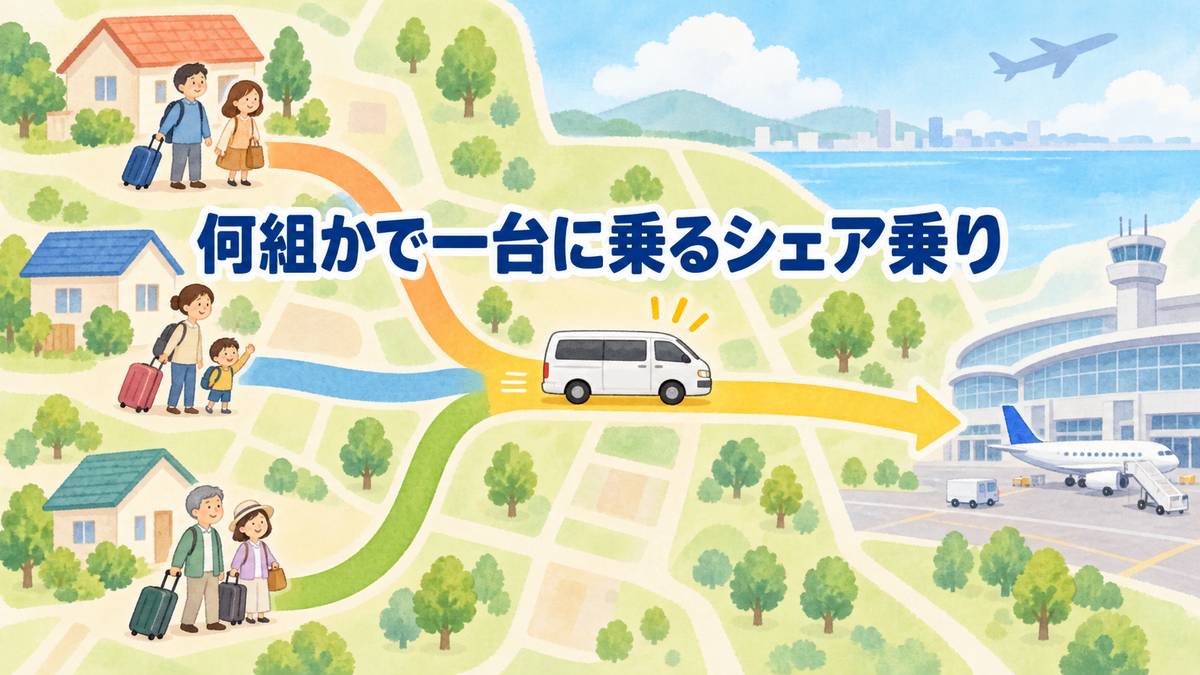 何組かで一台に乗るシェア乗り